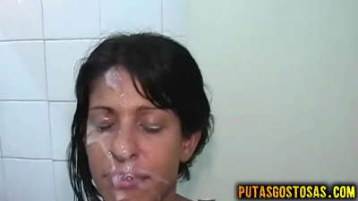 Young brunette had oral and anal sex before getting cum on her face